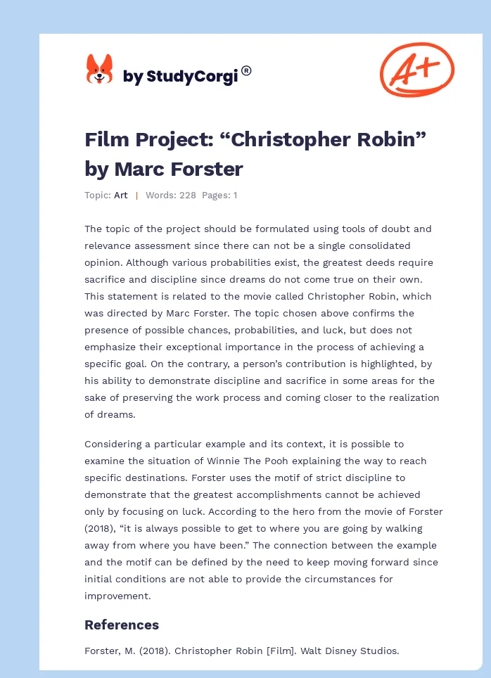Film Project: “Christopher Robin” by Marc Forster. Page 1