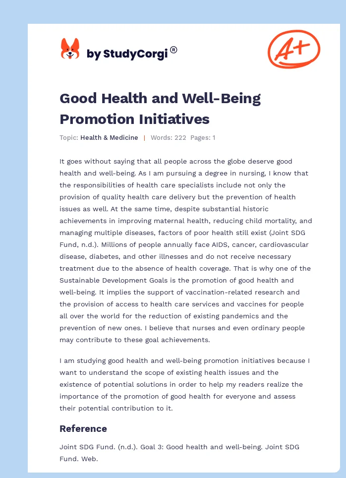 Good Health and Well-Being Promotion Initiatives. Page 1