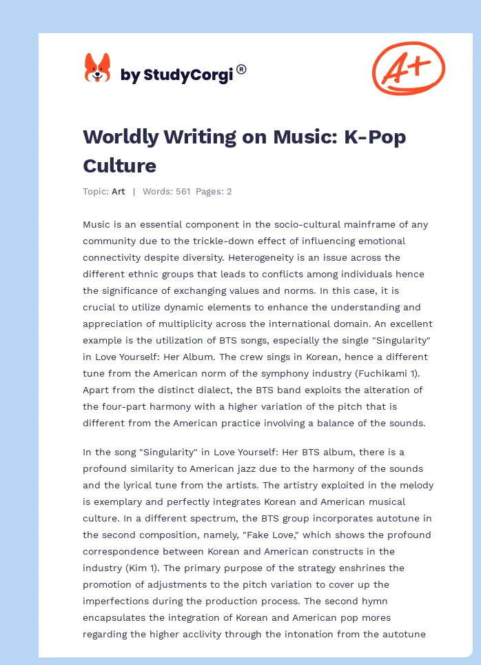 Worldly Writing on Music: K-Pop Culture. Page 1