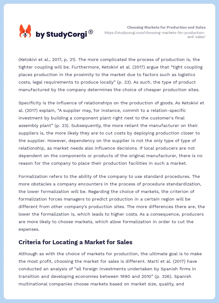 Choosing Markets for Production and Sales. Page 2