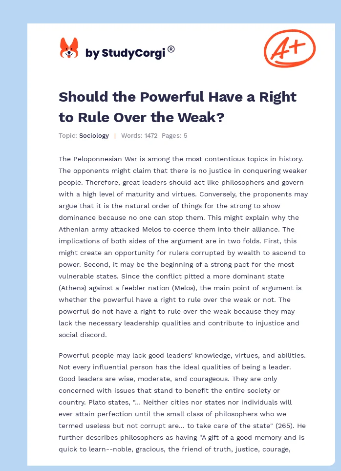 Should the Powerful Have a Right to Rule Over the Weak?. Page 1