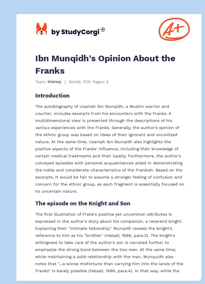 Ibn Munqidh's Opinion About the Franks. Page 1