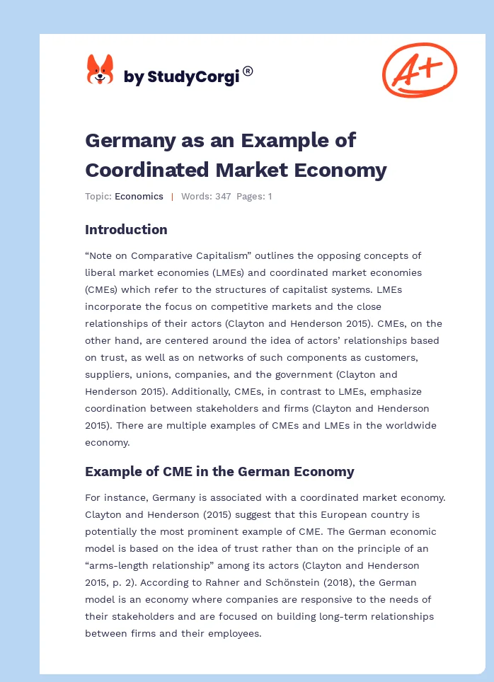 Germany as an Example of Coordinated Market Economy. Page 1