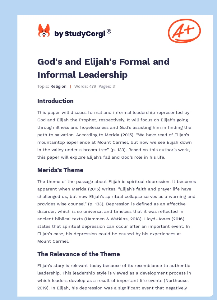God's and Elijah's Formal and Informal Leadership. Page 1