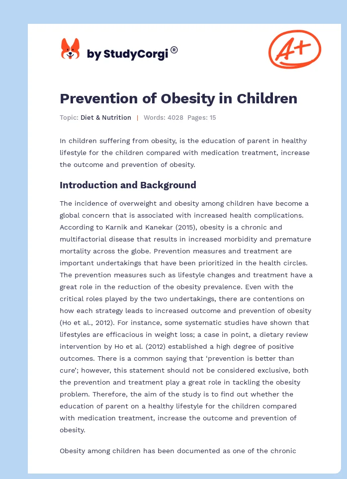 Prevention of Obesity in Children. Page 1