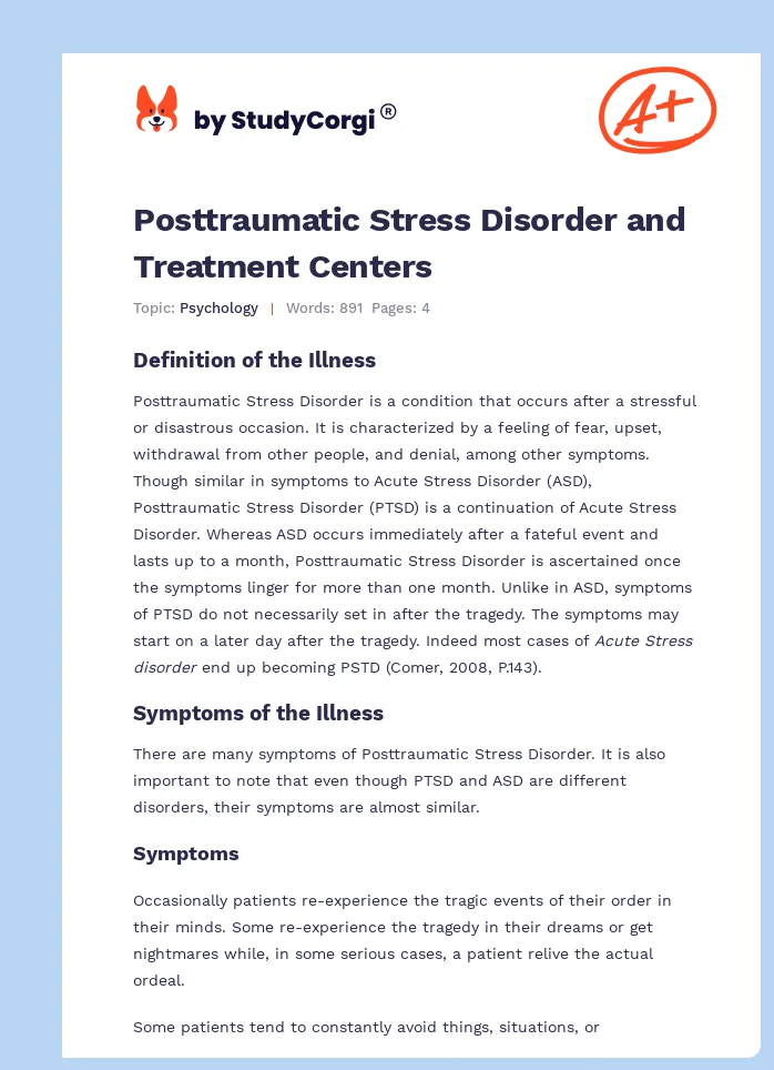 Posttraumatic Stress Disorder and Treatment Centers. Page 1
