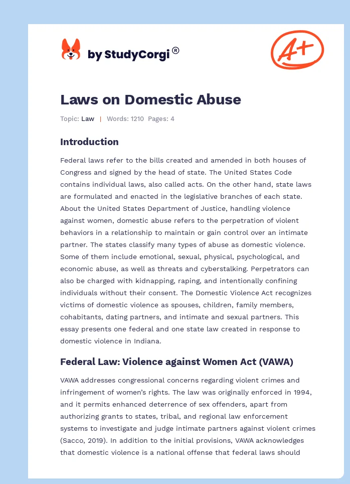 Laws on Domestic Abuse. Page 1