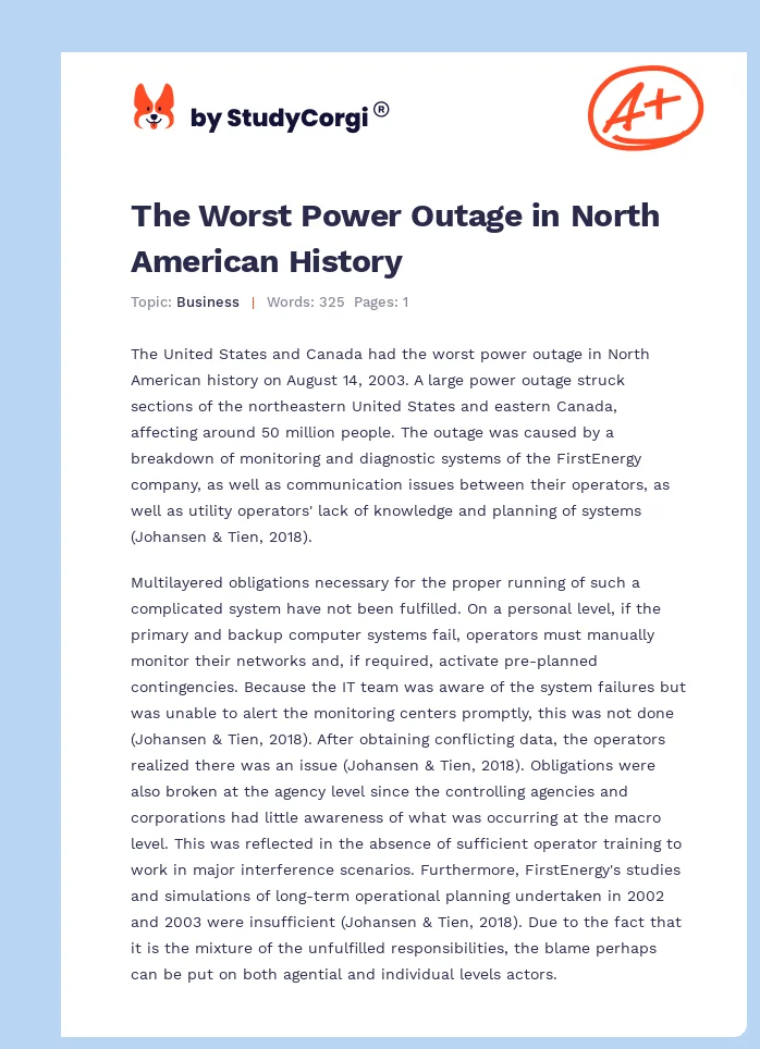 The Worst Power Outage in North American History. Page 1