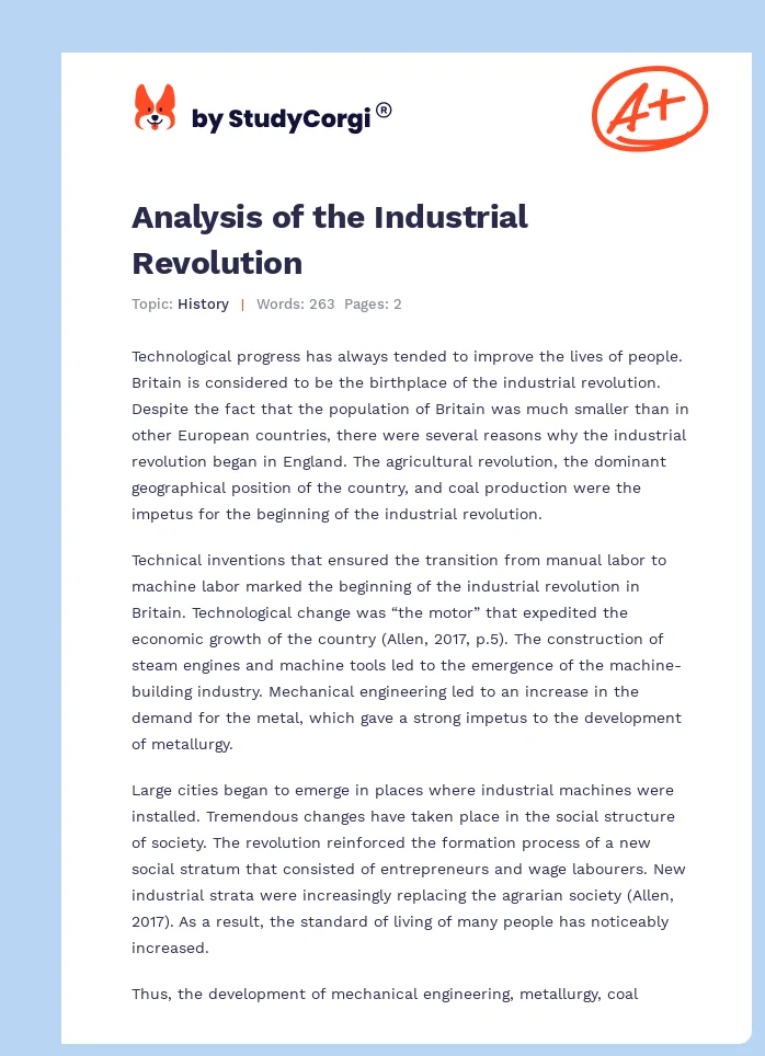 Analysis of the Industrial Revolution. Page 1
