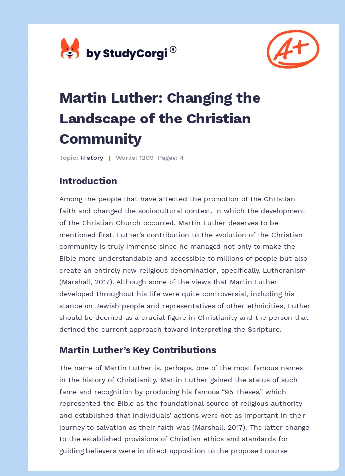 Martin Luther: Changing the Landscape of the Christian Community. Page 1