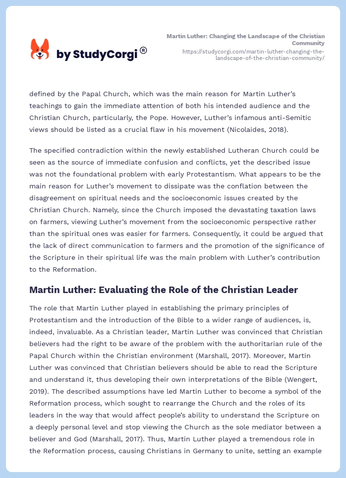 Martin Luther: Changing the Landscape of the Christian Community. Page 2