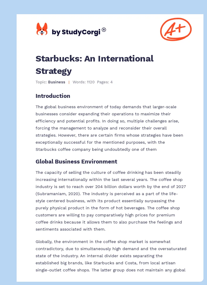 Starbucks: An International Strategy. Page 1