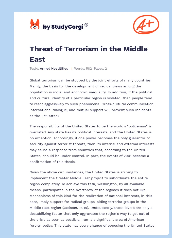 Threat of Terrorism in the Middle East. Page 1
