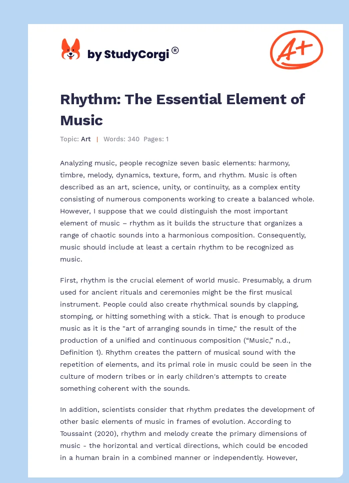 Rhythm: The Essential Element of Music. Page 1