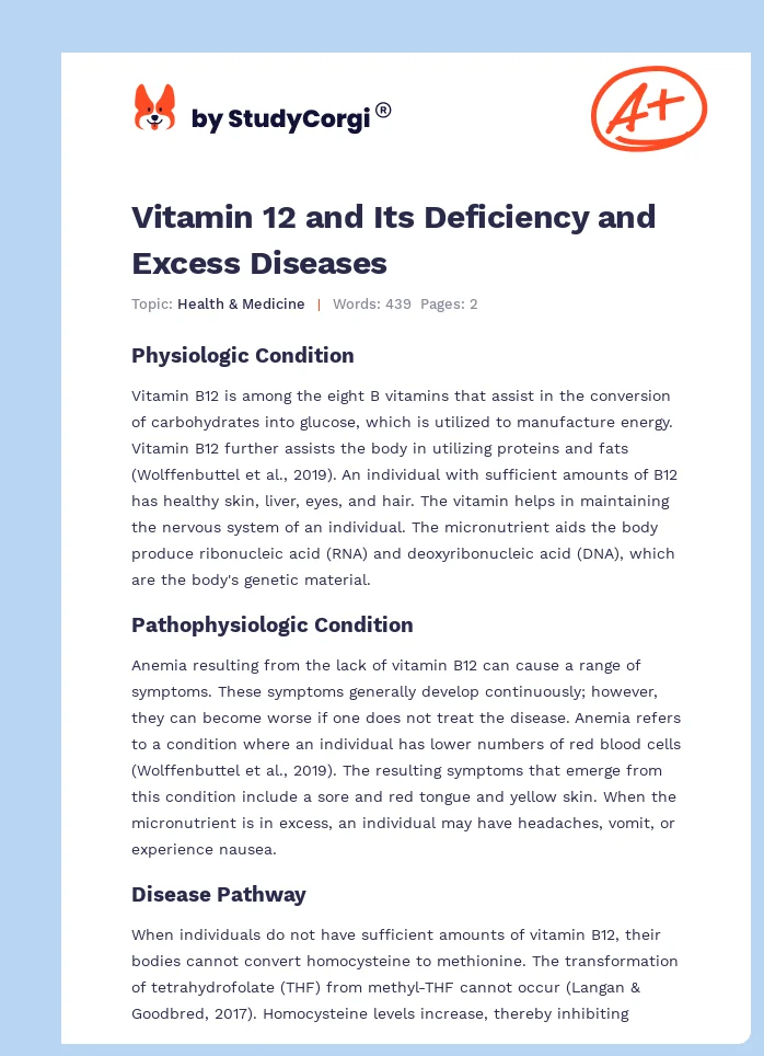Vitamin 12 and Its Deficiency and Excess Diseases. Page 1