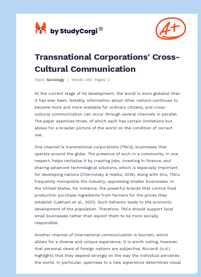 Transnational Corporations' Cross-Cultural Communication. Page 1