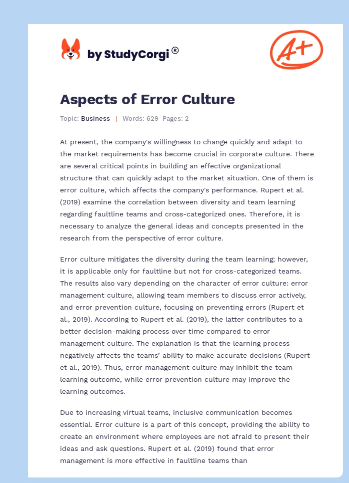 Aspects of Error Culture. Page 1