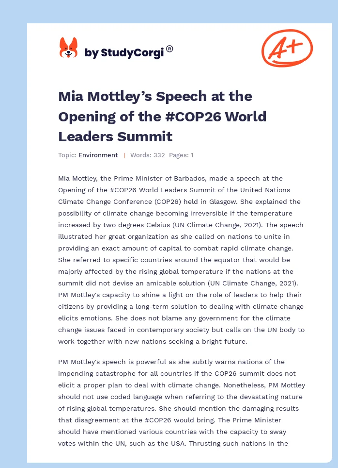 Mia Mottley’s Speech at the Opening of the #COP26 World Leaders Summit. Page 1