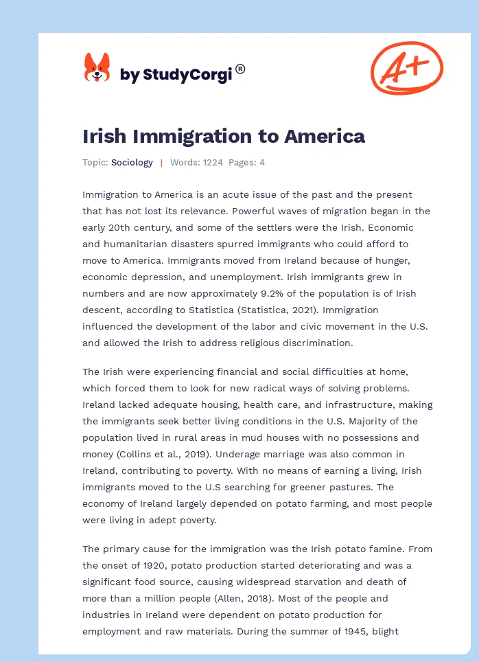 Irish Immigration to America. Page 1