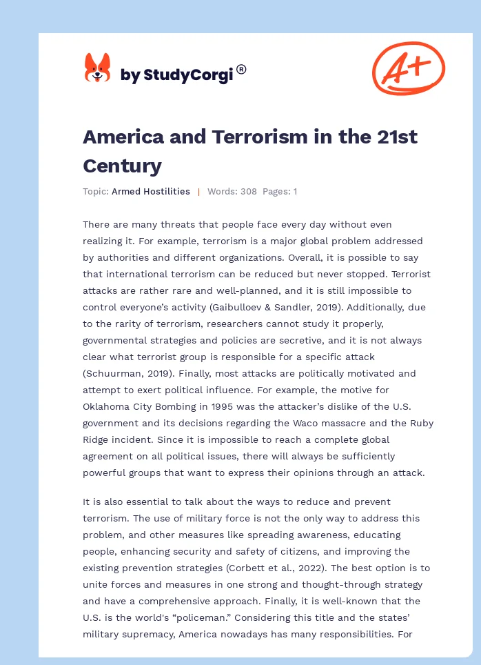 America and Terrorism in the 21st Century. Page 1