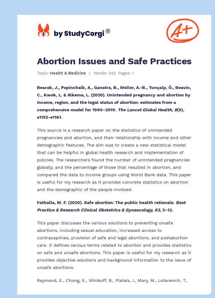 Abortion Issues and Safe Practices. Page 1
