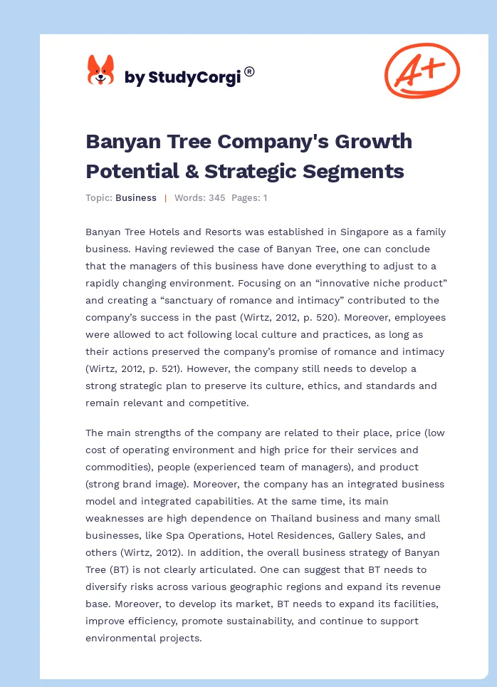 Banyan Tree Company's Growth Potential & Strategic Segments. Page 1