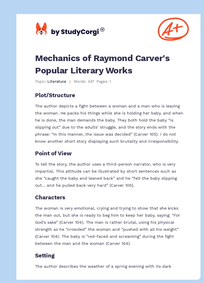 Mechanics of Raymond Carver's Popular Literary Works. Page 1