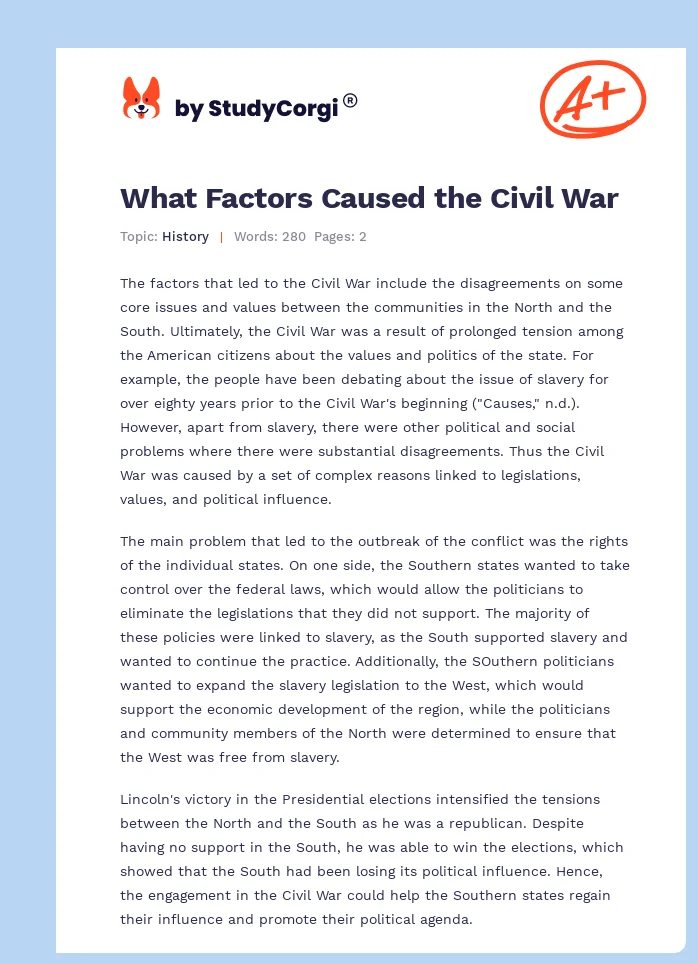 What Factors Caused the Civil War. Page 1