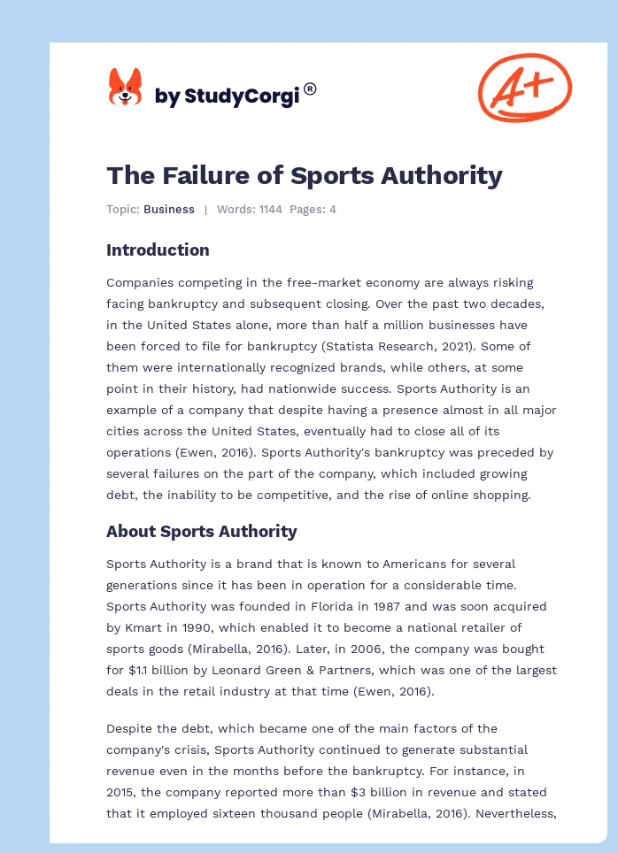 The Failure of Sports Authority. Page 1