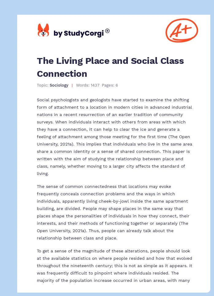 The Living Place and Social Class Connection. Page 1