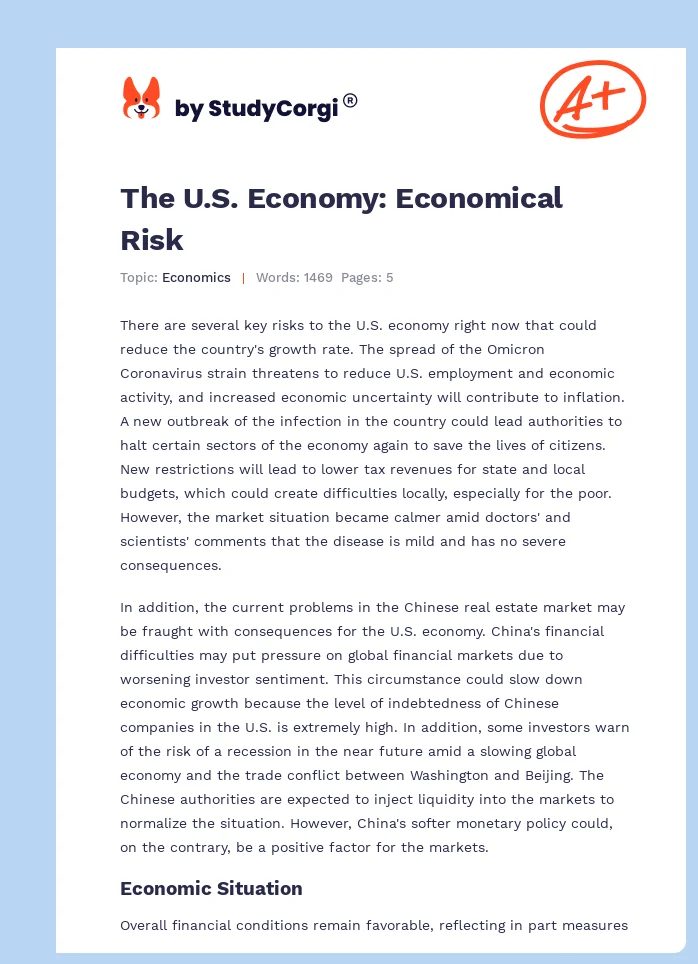 The U.S. Economy: Economical Risk. Page 1