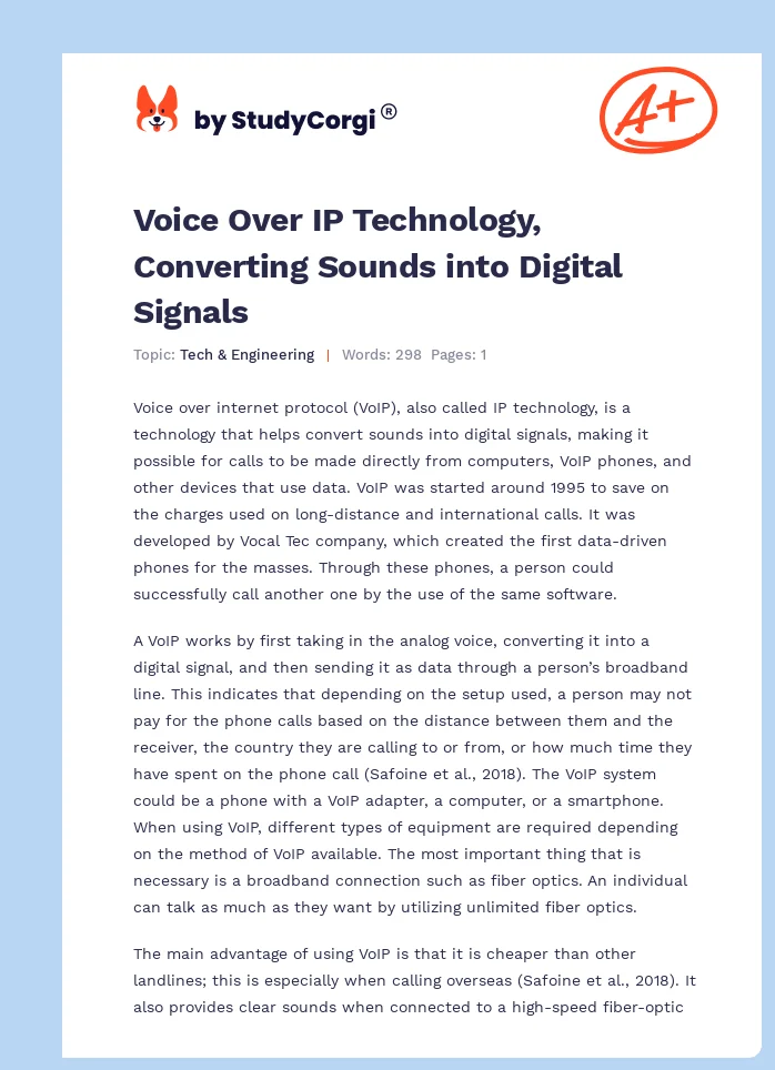 Voice Over IP Technology, Converting Sounds into Digital Signals. Page 1