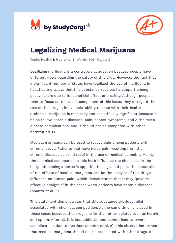 legalizing medical marijuanas essay