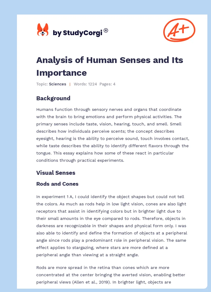 Analysis of Human Senses and Its Importance. Page 1