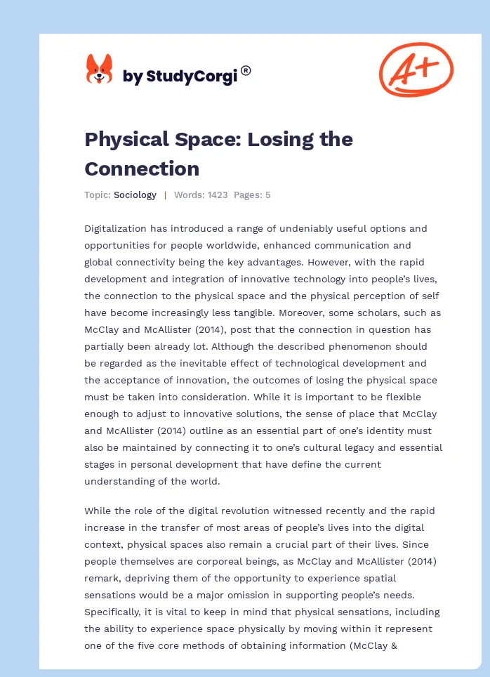 Physical Space: Losing the Connection. Page 1