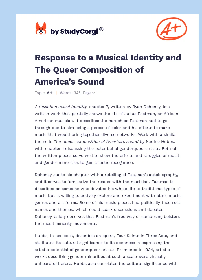 Response to a Musical Identity and The Queer Composition of America’s Sound. Page 1