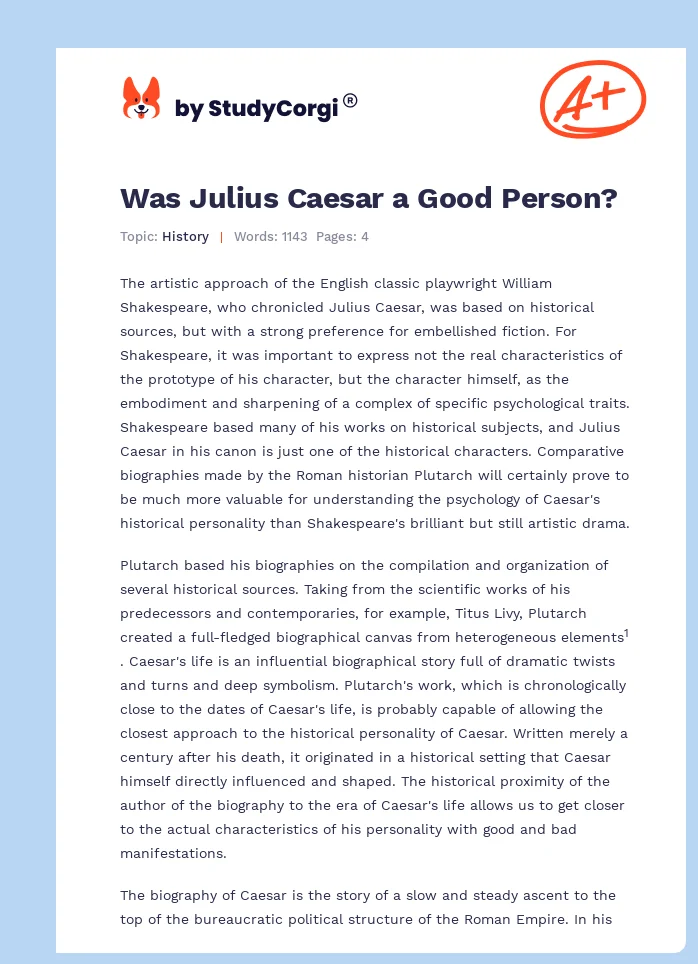 Was Julius Caesar a Good Person?. Page 1