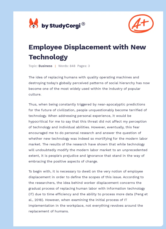 Employee Displacement with New Technology. Page 1