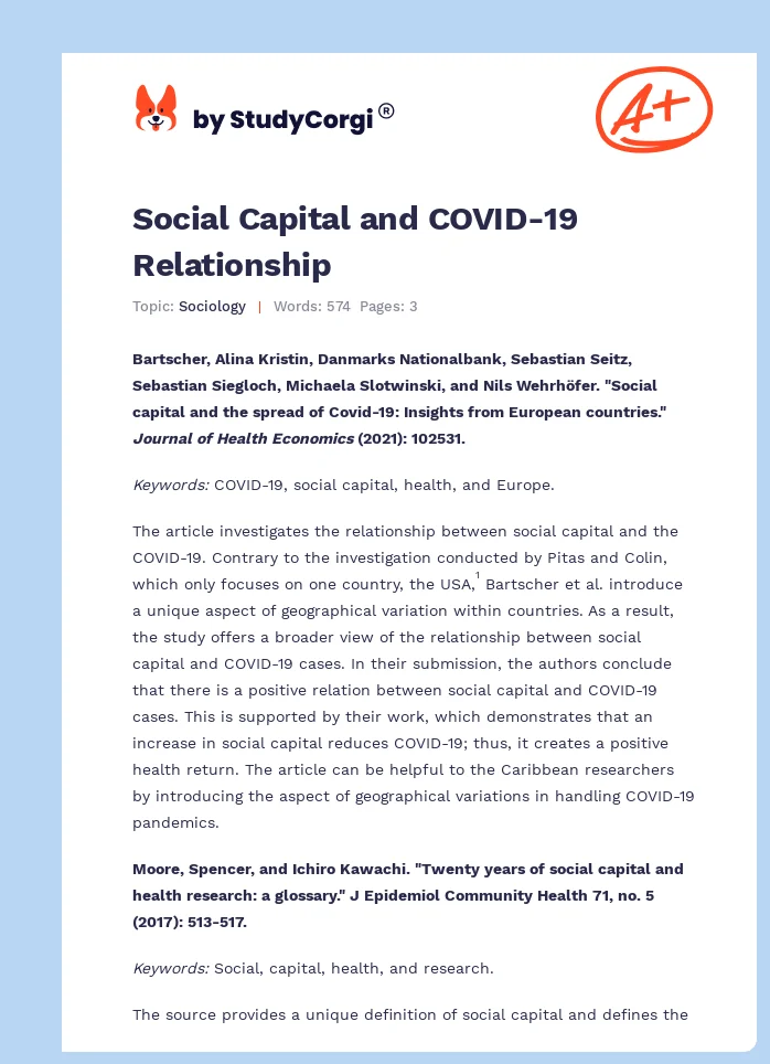 Social Capital and COVID-19 Relationship. Page 1