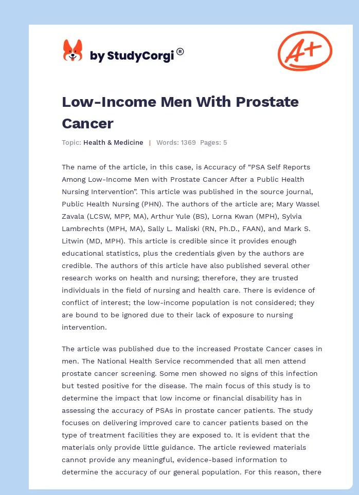 Low-Income Men With Prostate Cancer. Page 1