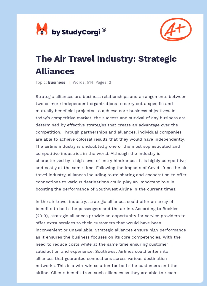 The Air Travel Industry: Strategic Alliances. Page 1