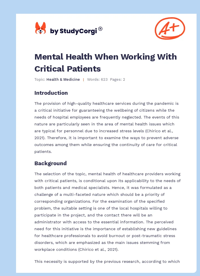 Mental Health When Working With Critical Patients. Page 1
