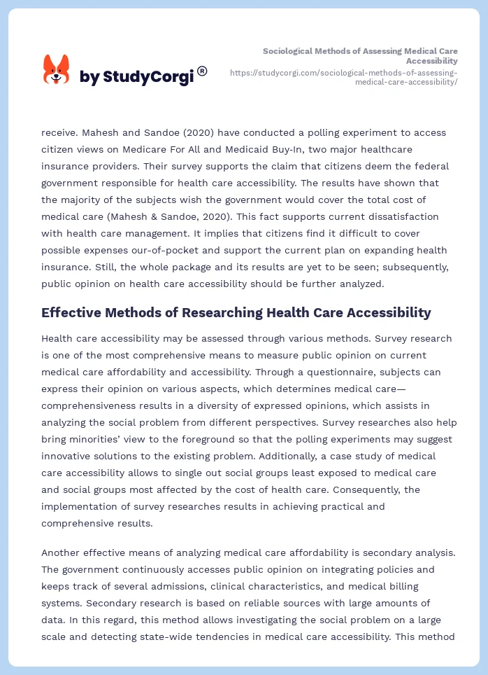 Sociological Methods of Assessing Medical Care Accessibility. Page 2