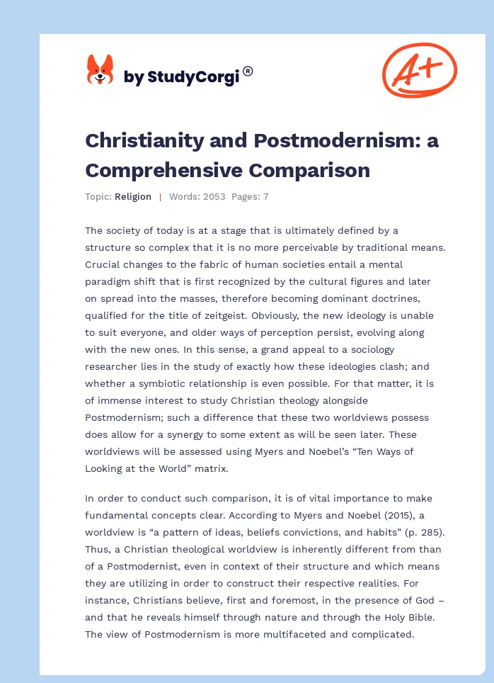 Christianity and Postmodernism: a Comprehensive Comparison. Page 1
