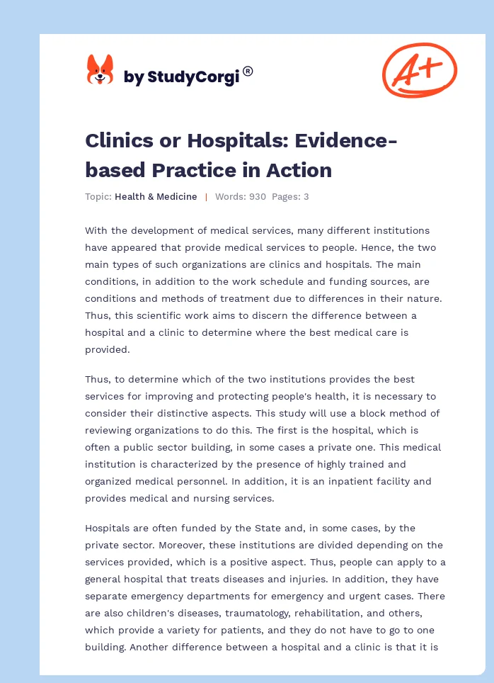 Clinics or Hospitals: Evidence-based Practice in Action. Page 1