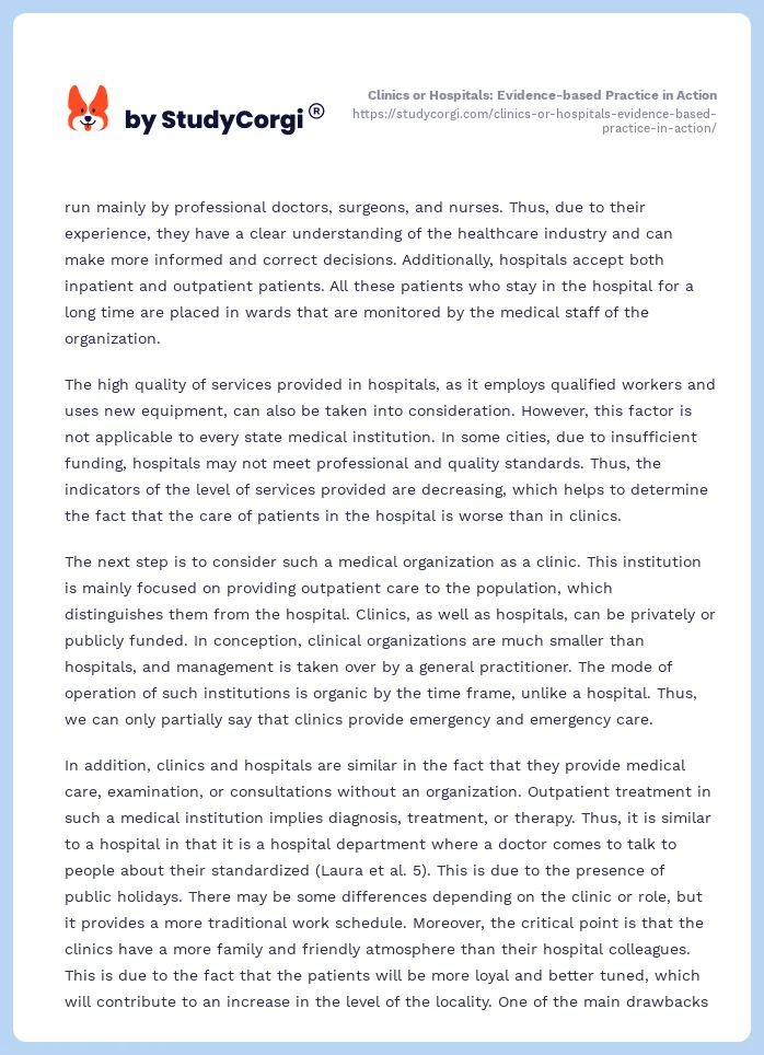 Clinics or Hospitals: Evidence-based Practice in Action. Page 2