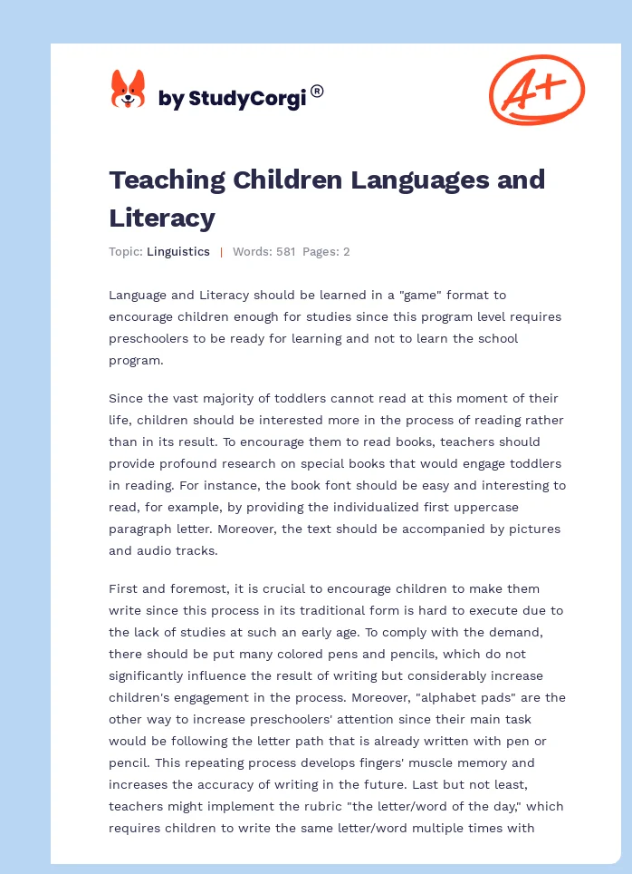 Teaching Children Languages and Literacy. Page 1