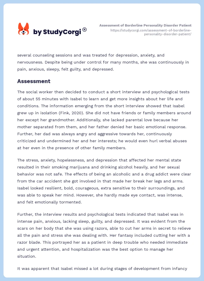 Assessment of Borderline Personality Disorder Patient. Page 2