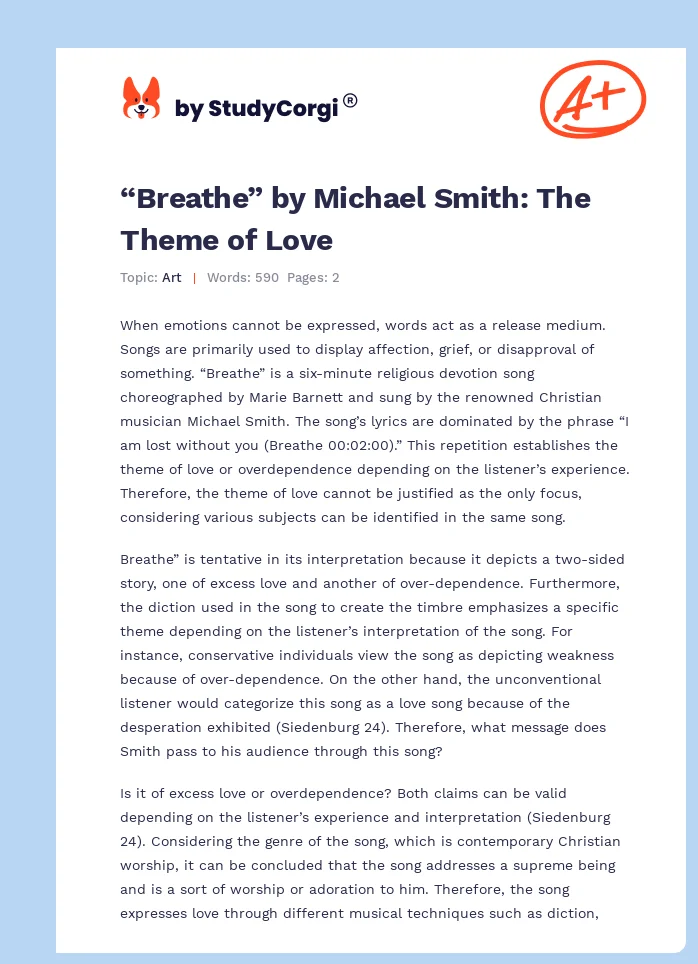 “Breathe” by Michael Smith: The Theme of Love. Page 1