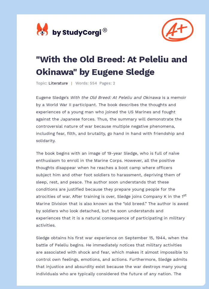 "With the Old Breed: At Peleliu and Okinawa" by Eugene Sledge. Page 1